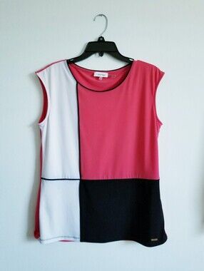 Calvin Klein Colorblock Sleeveless Top - Pink/White/Black